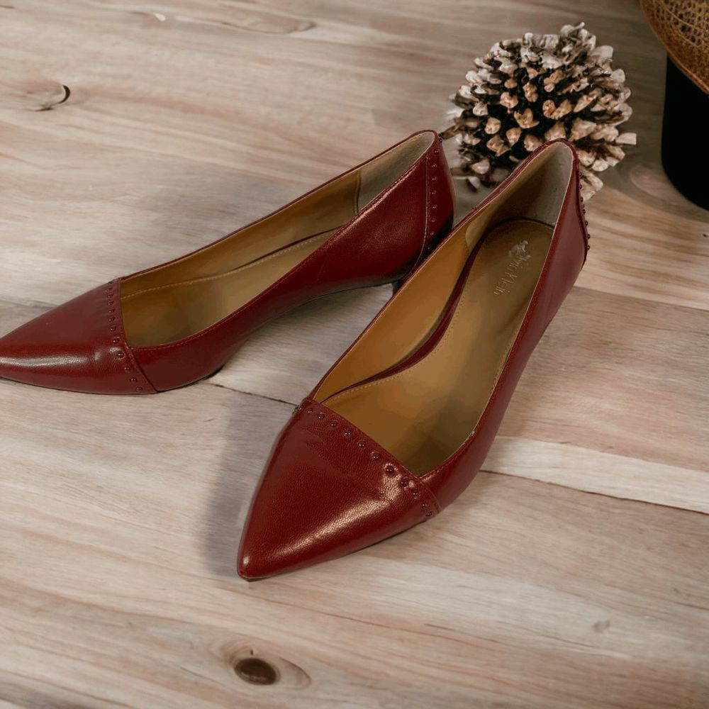 Calvin Klein Womens size 7 Oxblood Brown Leather 2" kitten heel Pointed toe shoe